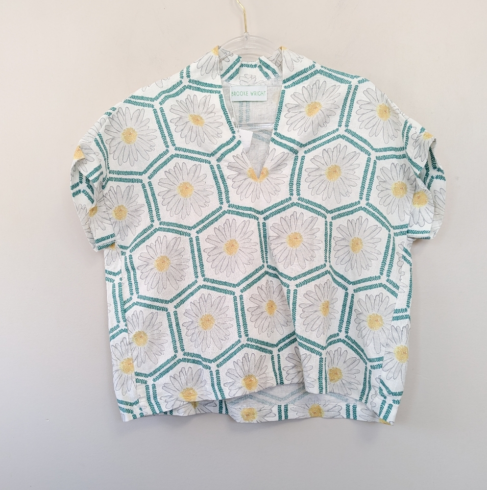 Brooke Wright Dasiy Honeycomb‎ Print Linen Blend Kimono Top